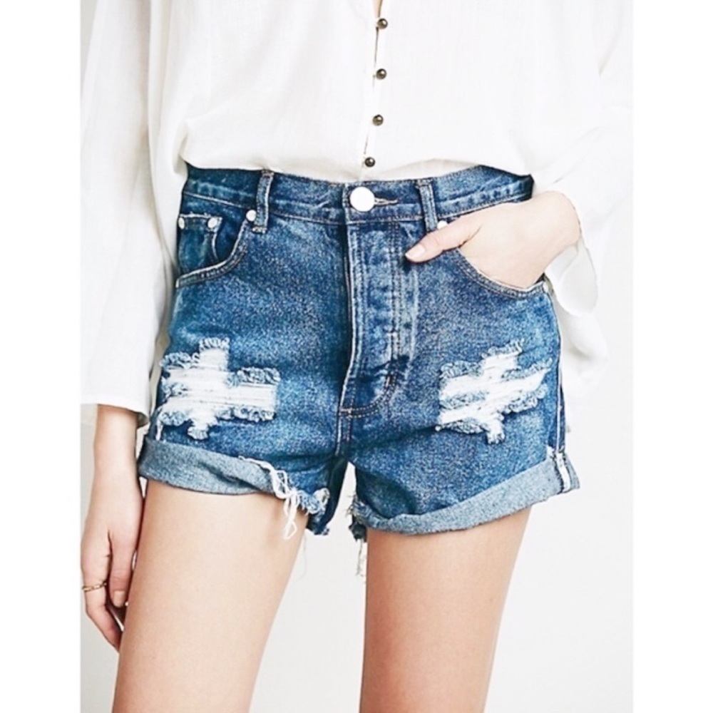 One Teaspoon x Free People Outlaws Distressed Denim Shorts